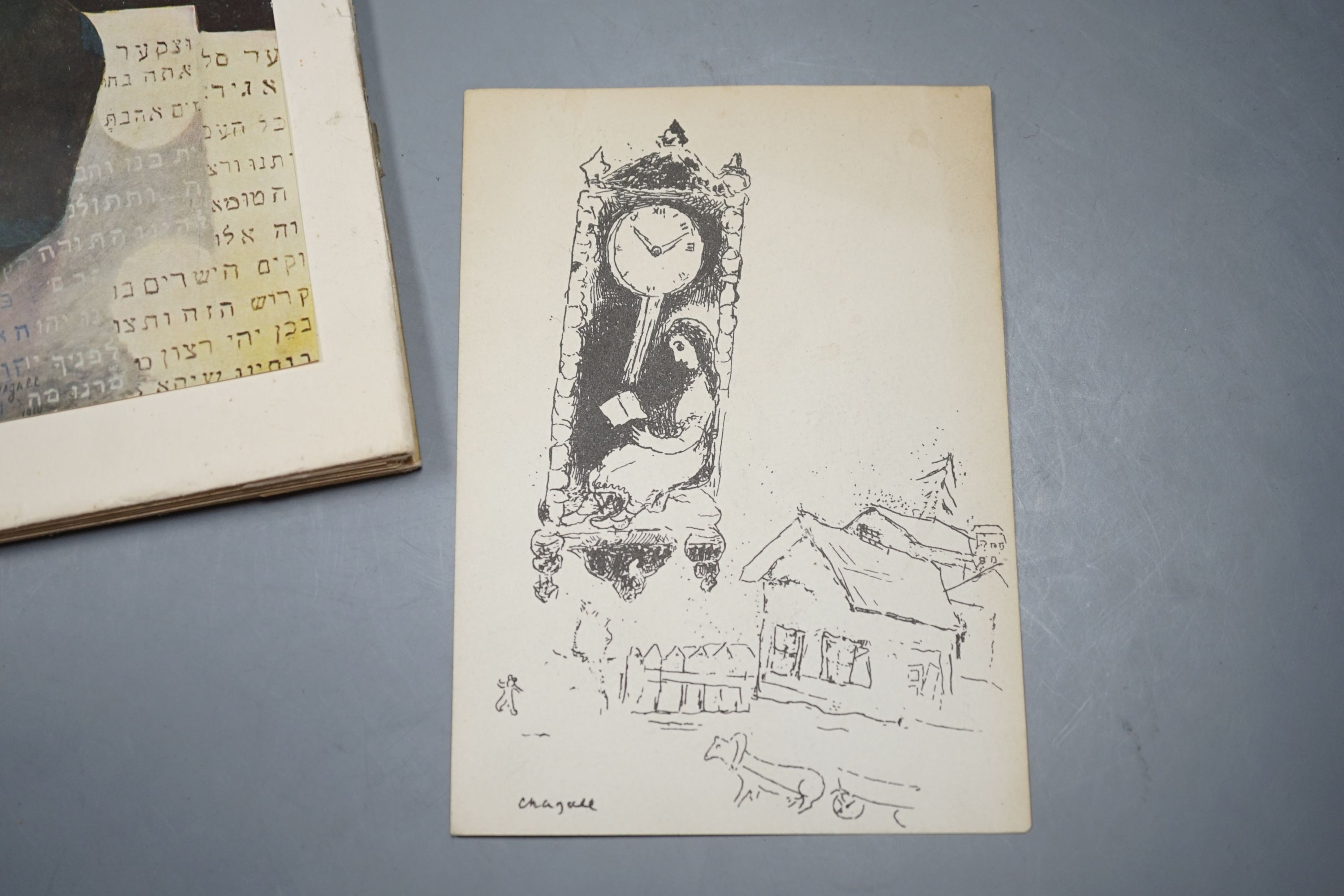 Marc Chagall, signed postcard and a book of prints